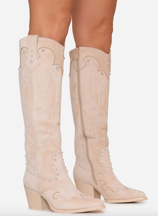 Studded Nude Cowboy Boots